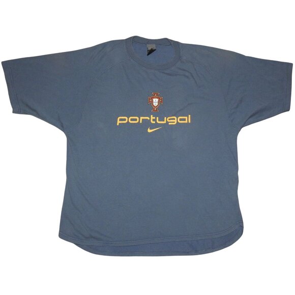Vintage Nike Portugal Soccer T-Shirt Men’s Large Blue Y2K Center Swoosh Futbol - Picture 1 of 8